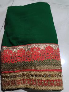 Saree With Ready V Neck Blouse Combo Set