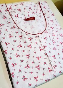 Premium Floral White Front Open Maxi (Night Wear)