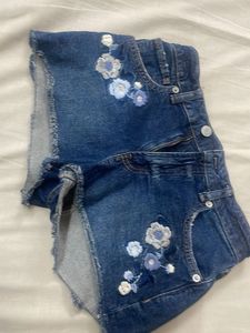 Floral Embroidered Denim Shorts