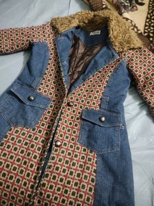Denim With Feather Neck Jacket