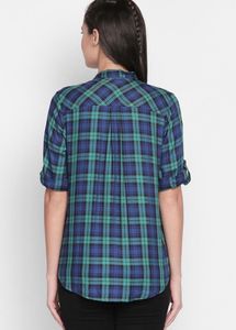 BARE DENIM Blue Checked Cotton Shirt