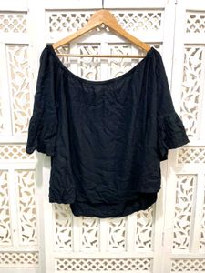 Black Off Should Cotton Blouse With Flared C
