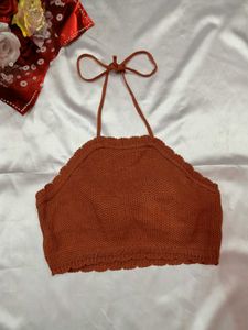 Crocheted /Knitted Peach Halter Top