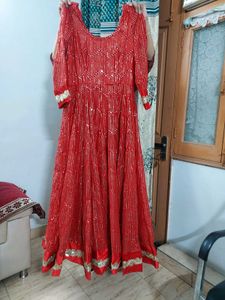 Red Sequin Anarkali Kurta Set