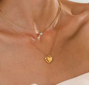 Solitaire &amp; Heart Layered Necklace(anti Tarnish)