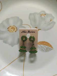 Green Jhumka Earrings