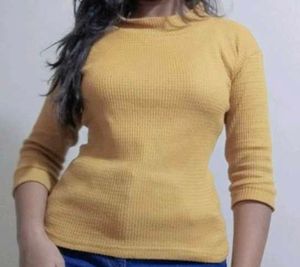 Mustard Round Neck Casual Sweater/ Knit