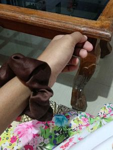 Hand Made Brown Silk Scrunchie