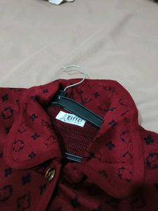 Stylish Patterned Maroon Cardigan