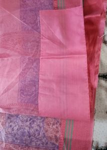 Peach Printed Kota Doria Saree