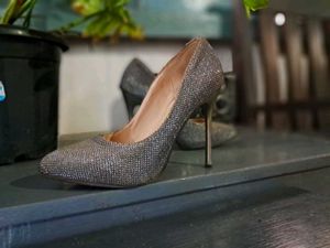 Shimmery Pointed-Toe Stilettos