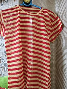 Red And Creme Colour Netted Top