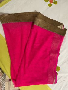 Elegant Pink Net Dupatta with Golden Border