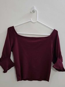 Burgundy Bell Sleeve Crop Top