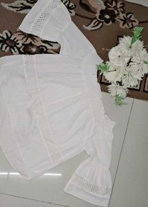 White Off Shoulder Full Sleeves Pretty Top