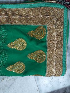 Emerald Green & Gold Embellished Saree