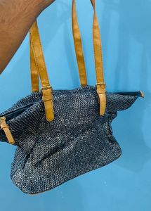 Stylish Handwoven Tote Bag with Faux Leather Strap