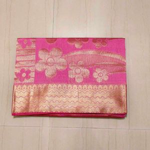 Pink Cotton Blend Saree