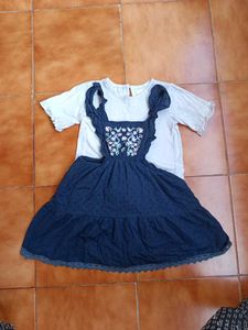 Girls Navy Embroidered Dress Set