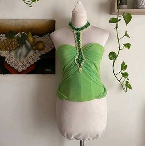 Green Embellished Tube Top