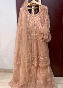 L/xl/xxl Size Net Embroidered Frock  Lehngha Style