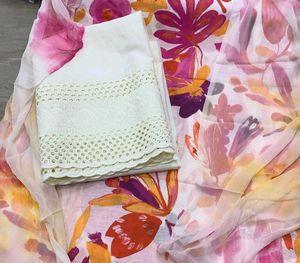 Pure Cotton With Chikan Bottom And Dupatta🎊🎊🎉