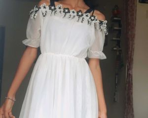 White Off-Shoulder Floral Dress
