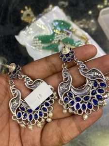 Peacock Earrings - Blue Stone &amp; Silver