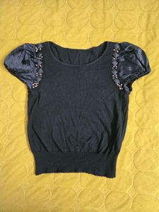 Chic Black Puff Sleeve Top bust 36