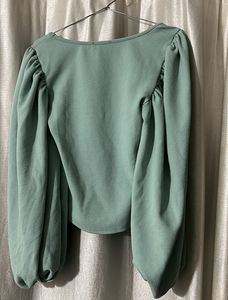 Stylish Green Balloon Sleeve Top