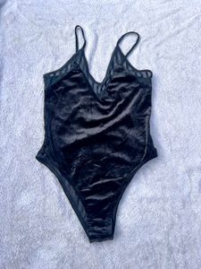 Topshop Black Velvet Bodysuit UK10