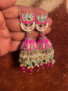 Pink Jhumka Earrings