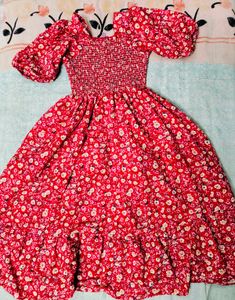 Red Puffed Sleeve Dress