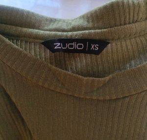 Green Ribbed Cut Out Top