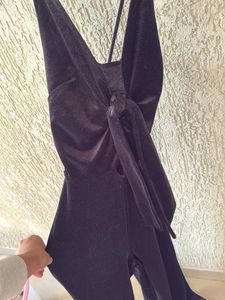 Elegant Black Velvet Jumpsuit shimmer