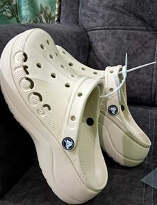 Beige Platform Crocs