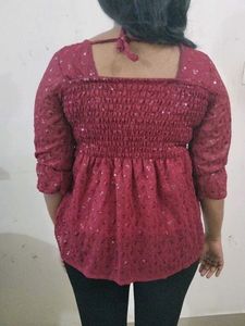 NEGOTIABLE Burgundy Sequin Lace Top