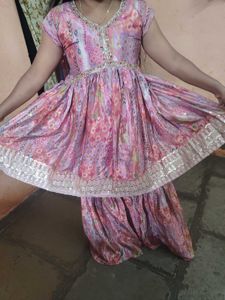 Pink Printed Anarkali Suit Set