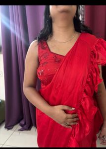 Elegant Red Ruffle Saree Made to Order