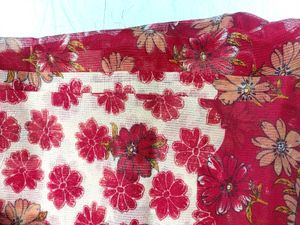Red Floral Print Saree