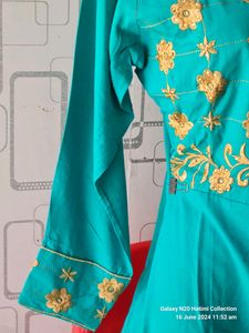 Embroidery Work Frock Sea green Size-XL