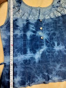 🎀Handmade Denim Tie-Dye Top with Lace🎀