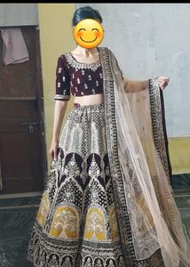 Elegant Maroon Velvet Lehenga Choli