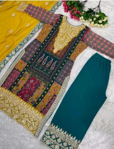 Pakistani Embroidered Kurta Palazzo And Dupatta