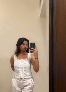 White Eyelet Tie Top