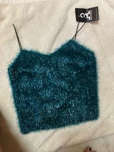 Blue Fuzzy Crop Top