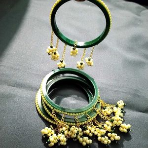 Green &amp; Pearl Bangle Set