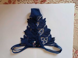 Navy Blue Lace Thong