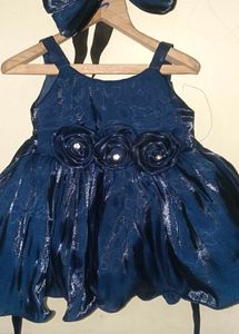 Sweet Baby Party Wear Dress With Bow Headband