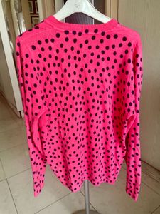 Pink Polka Dot V-Neck Sweater